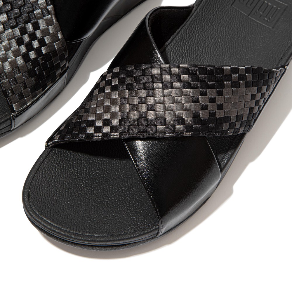 Fitflop Womens Slides Black - Lulu Silky-weave Cross - 23GAHTRMW